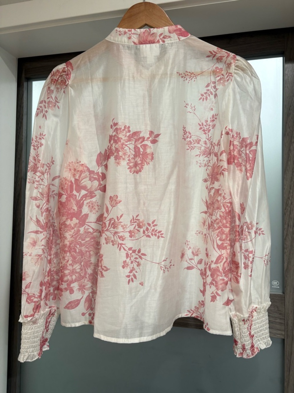 Bailey 44 Sheer White Blouse with Pink Floral Print - Picture 7 of 8
